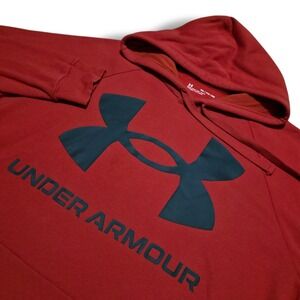 Under Armour Hoodie Men's 2XL Orange Black Logo Pullover Kangaroo Pocket